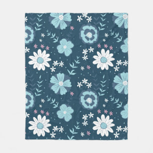 Seamless pattern with blue summer flowers on dark  fleece blanket