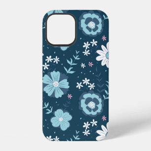 Seamless pattern with blue summer flowers on dark iPhone 12 case