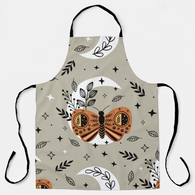 seamless pattern with bohemian butterfly on the mo apron (Front)