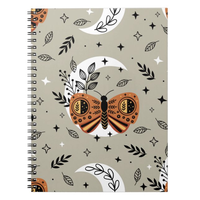 seamless pattern with bohemian butterfly on the mo notebook (Front)