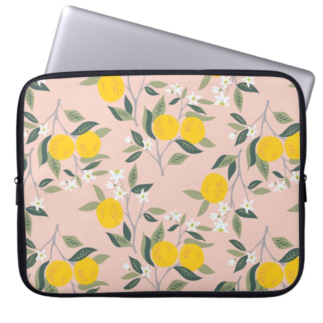 Seamless pattern with branches of oranges in bloom laptop sleeve (Front)