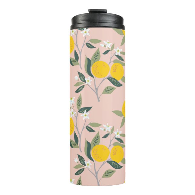 Seamless pattern with branches of oranges in bloom thermal tumbler (Front)
