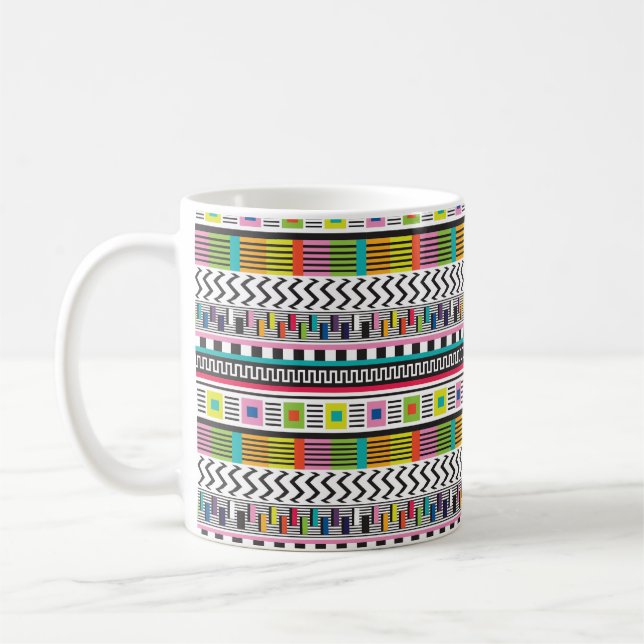 Seamless pattern with bright abstract geometric li coffee mug (Left)