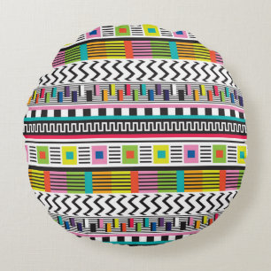 Seamless pattern with bright abstract geometric li round cushion