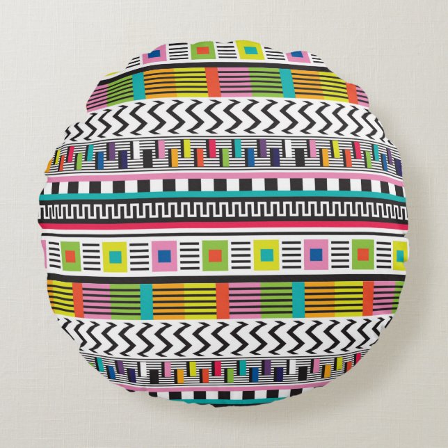 Seamless pattern with bright abstract geometric li round cushion (Front)