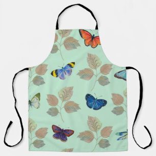 Seamless pattern with bright butterflies and branc apron