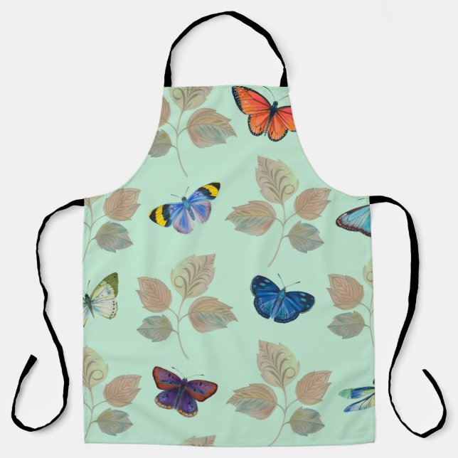 Seamless pattern with bright butterflies and branc apron (Front)