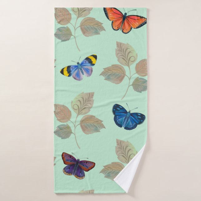 Seamless pattern with bright butterflies and branc bath towel (Bath Towel)