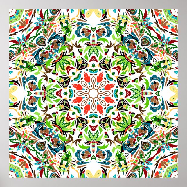  seamless pattern with bright floral ornament. Vin Poster (Front)