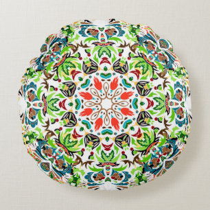 seamless pattern with bright floral ornament. Vin Round Cushion