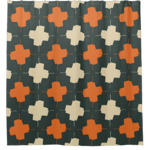 Seamless pattern with bright geometric elements on shower curtain