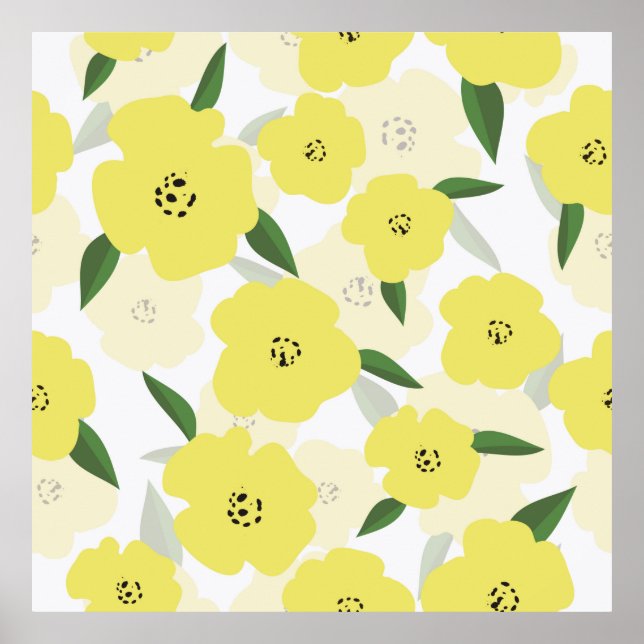 Seamless pattern with bright yellow flowers backgr poster (Front)