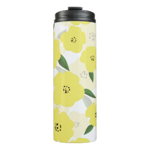 Seamless pattern with bright yellow flowers backgr thermal tumbler