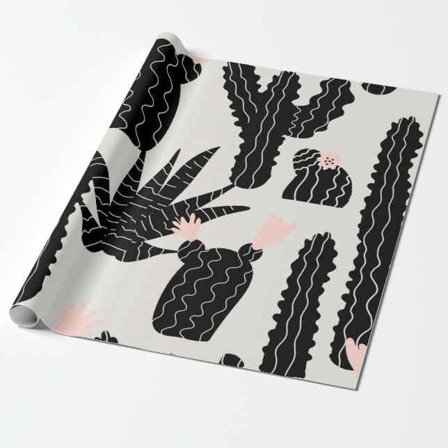 Seamless pattern with cacti illustration wrapping paper (Unrolled)