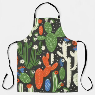 seamless pattern with cactus on black background. apron