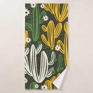 seamless pattern with cactus on black background. bath towel
