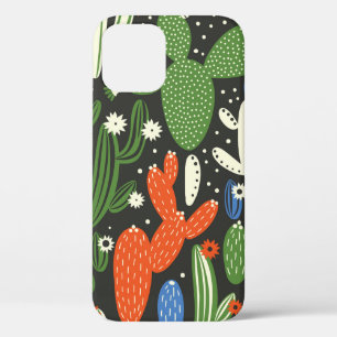 seamless pattern with cactus on black background.  iPhone 12 case
