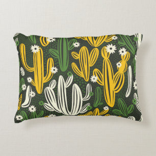 seamless pattern with cactus on black background.  decorative cushion