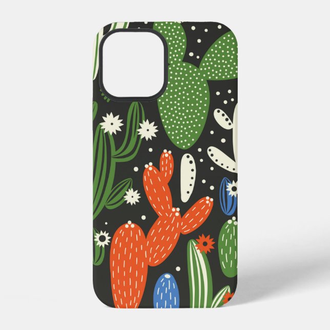seamless pattern with cactus on black background.  iPhone case (Back)