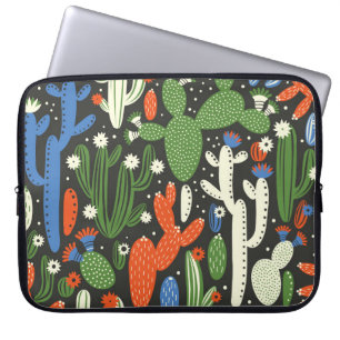 seamless pattern with cactus on black background. laptop sleeve