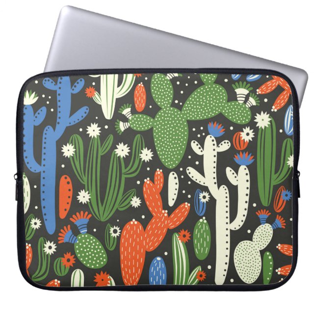 seamless pattern with cactus on black background.  laptop sleeve (Front)
