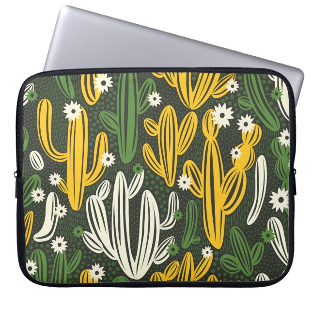 seamless pattern with cactus on black background.  laptop sleeve (Front)