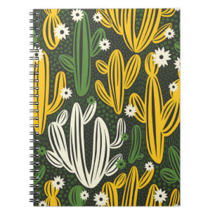 seamless pattern with cactus on black background. notebook
