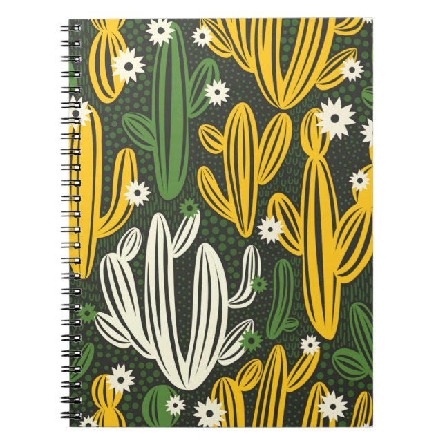 seamless pattern with cactus on black background.  notebook (Front)
