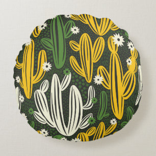 seamless pattern with cactus on black background.  round cushion
