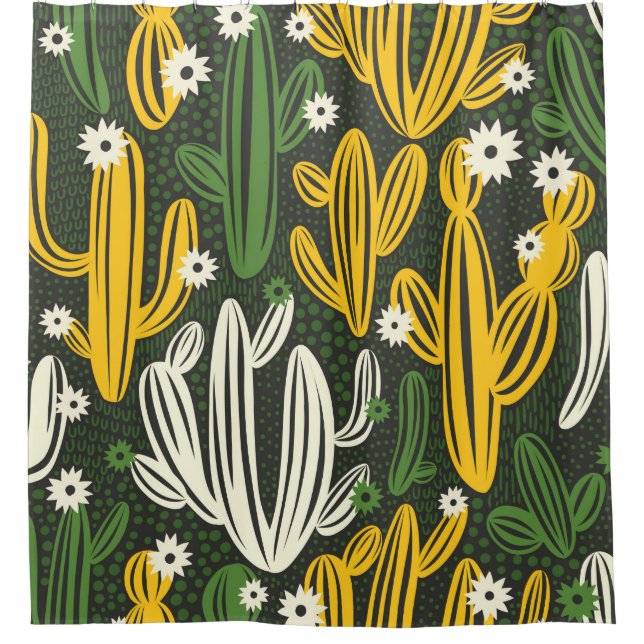 seamless pattern with cactus on black background.  shower curtain (Front)