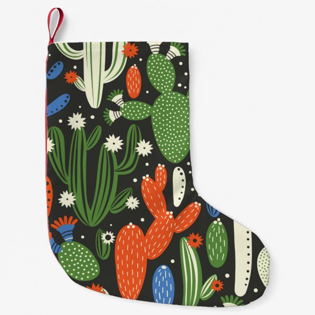 seamless pattern with cactus on black background.  small christmas stocking (Front)