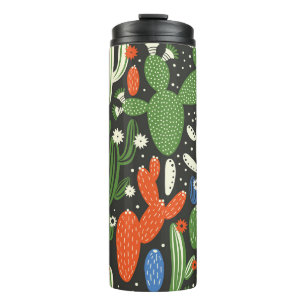 seamless pattern with cactus on black background.  thermal tumbler