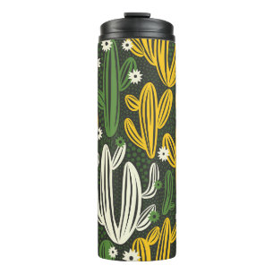 seamless pattern with cactus on black background.  thermal tumbler