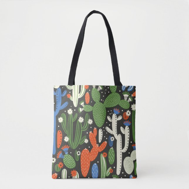 seamless pattern with cactus on black background.  tote bag (Front)
