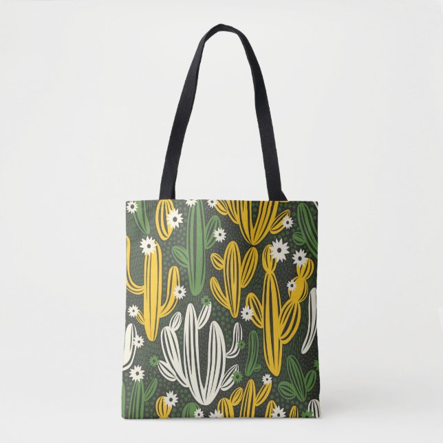 seamless pattern with cactus on black background.  tote bag (Front)