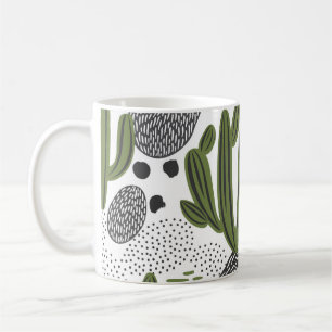 seamless pattern with cactus on white background. coffee mug