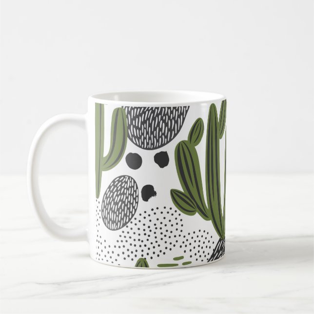 seamless pattern with cactus on white background.  coffee mug (Left)