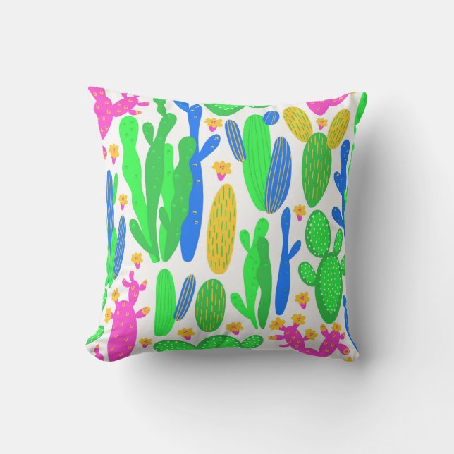 seamless pattern with cactus on white background.  cushion (Front)