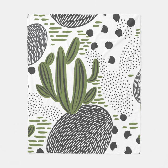 seamless pattern with cactus on white background.  fleece blanket (Front)