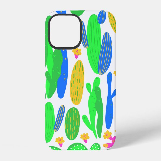 seamless pattern with cactus on white background.  iPhone case (Back)