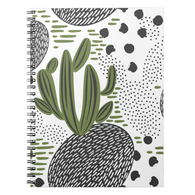 seamless pattern with cactus on white background.  notebook (Front)