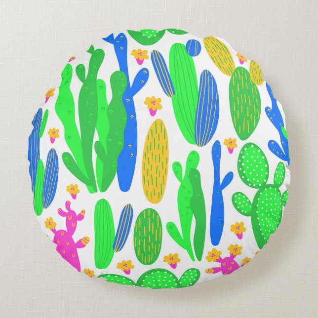 seamless pattern with cactus on white background.  round cushion (Front)