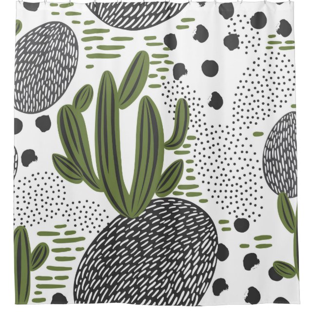 seamless pattern with cactus on white background.  shower curtain (Front)