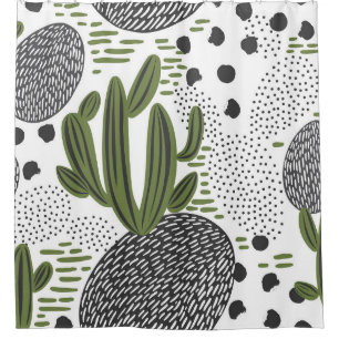 seamless pattern with cactus on white background.  shower curtain