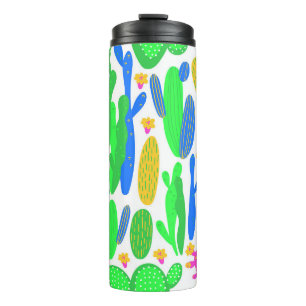 seamless pattern with cactus on white background. thermal tumbler