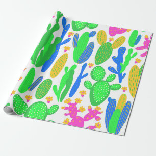 seamless pattern with cactus on white background. wrapping paper