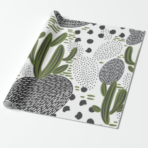 seamless pattern with cactus on white background.  wrapping paper