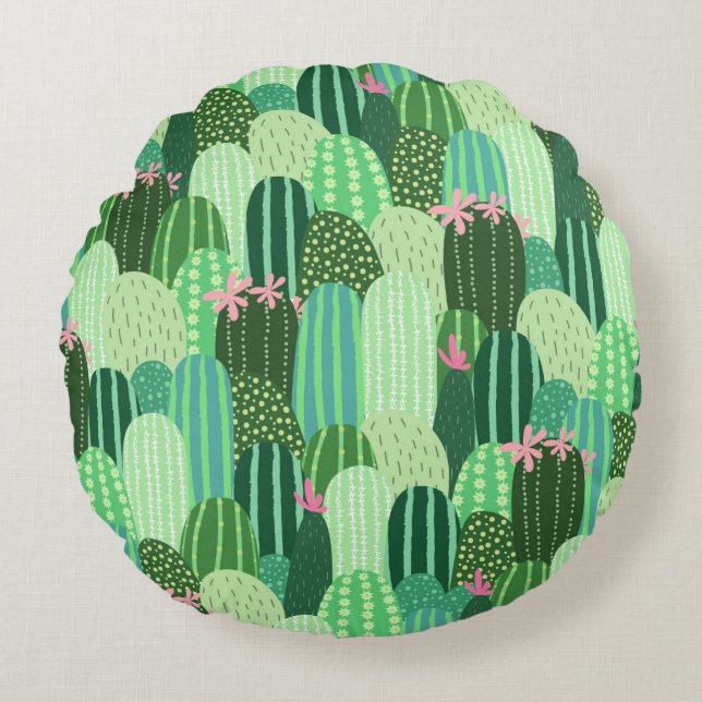 Seamless pattern with cactus round cushion (Front)