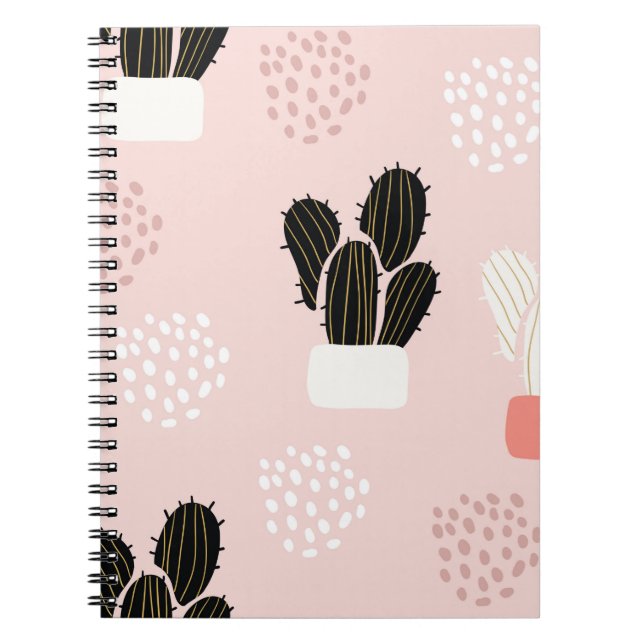Seamless pattern with cactuses succulents leaves a notebook (Front)