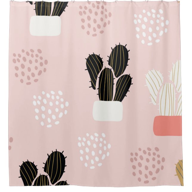 Seamless pattern with cactuses succulents leaves a shower curtain (Front)